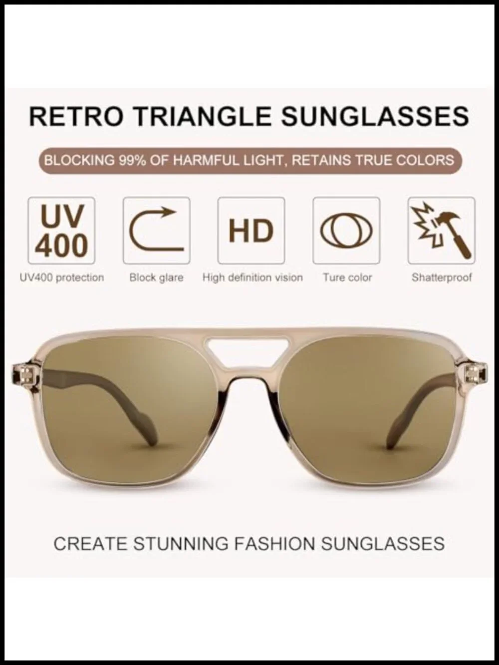 4 Pcs Retro Aviator Sunglasses Polarized UV400 Protection Rectangle